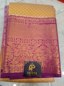 Semi Kanchipuram silk Yellow with Purple Border Saree
