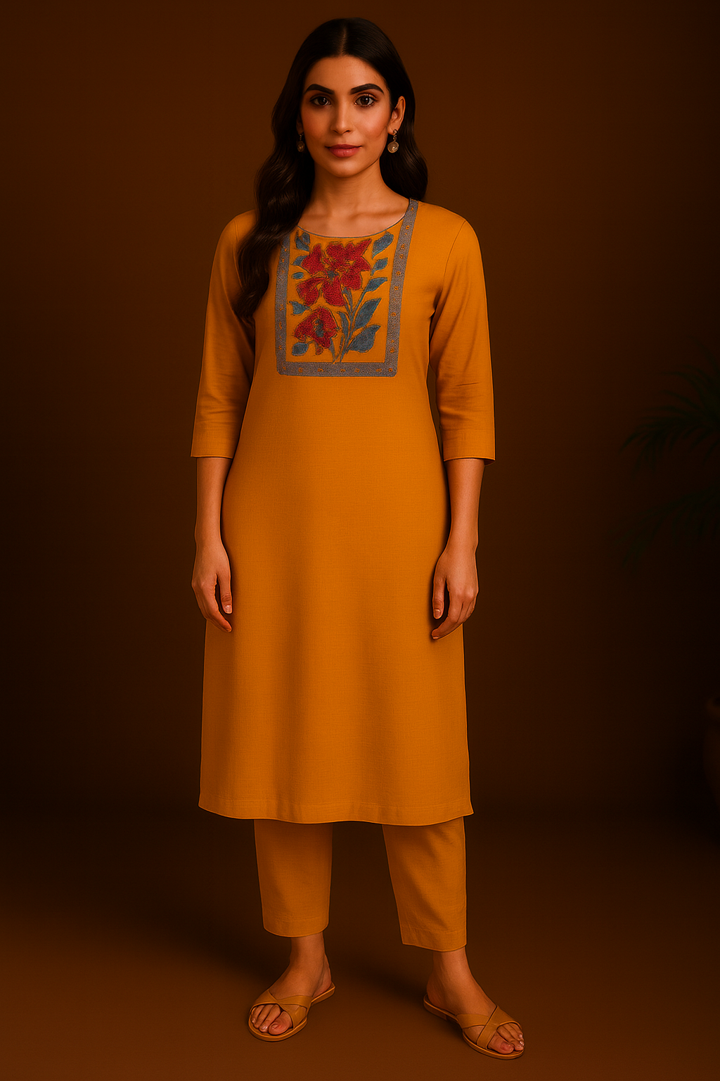 Silk Blend Straight Cut Floral Print Kurta Set