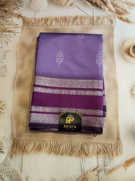 Lavender & Purple Semi Kanchipuram Silk Saree with Silver Zari Border