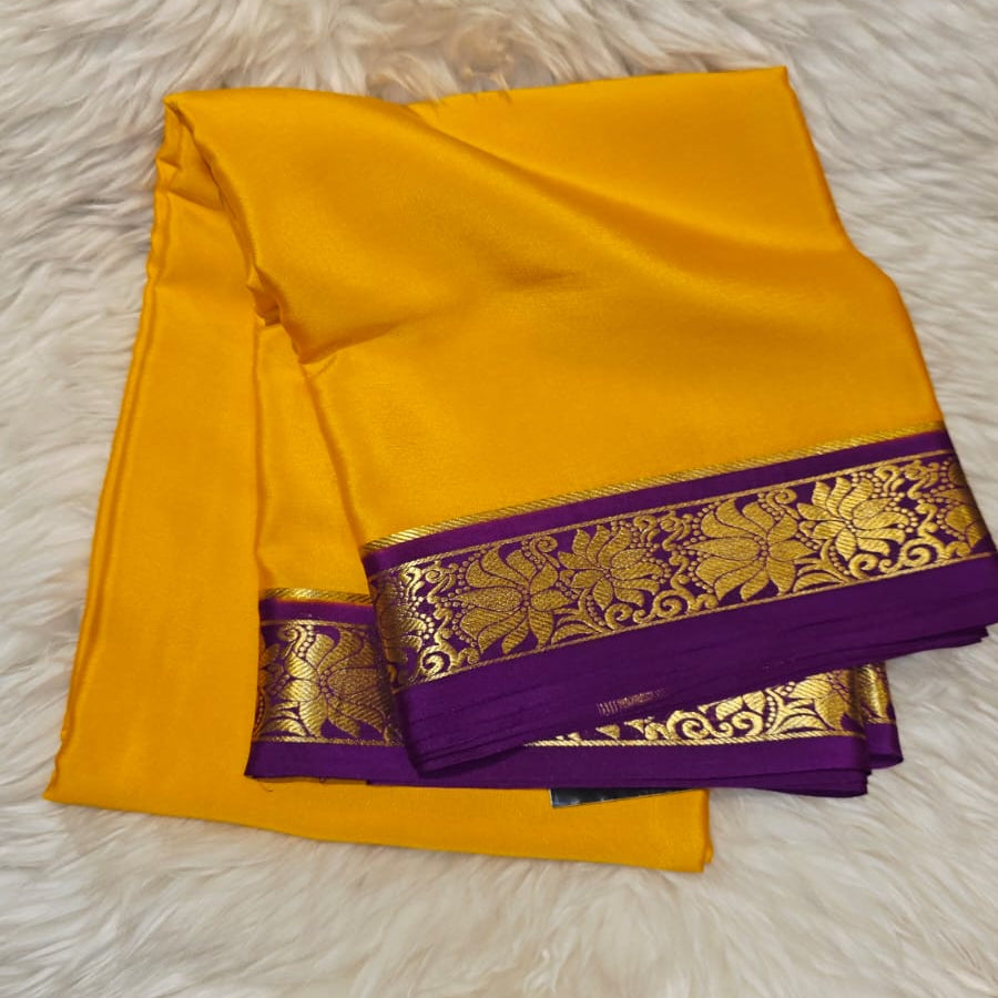 Pure Mysore Crepe Silk Saree Plain lotus Boarder