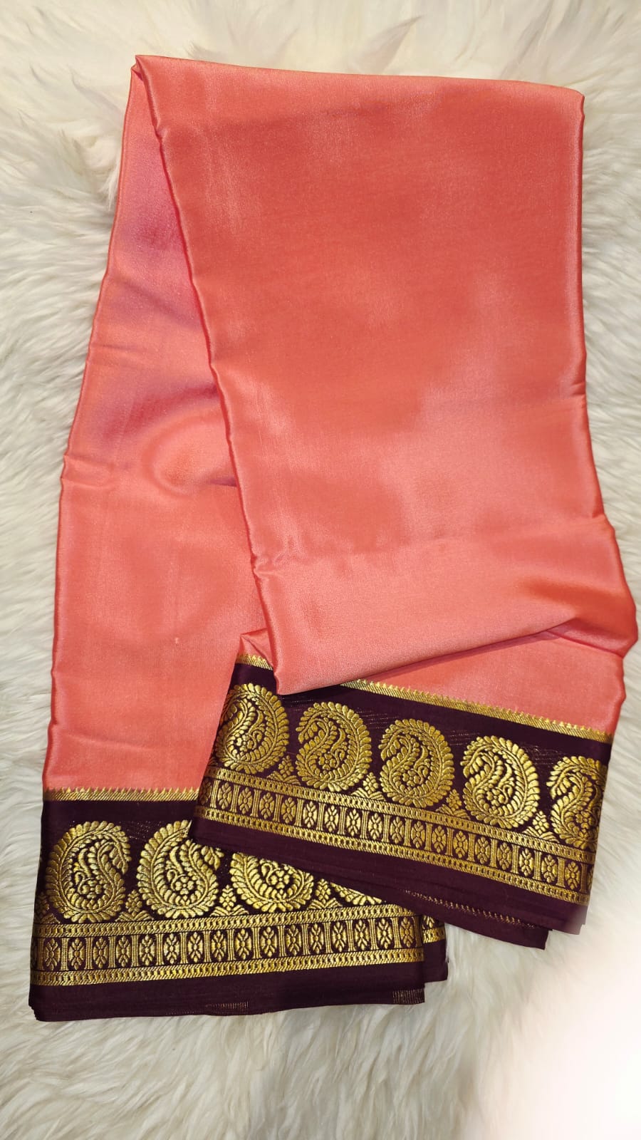 Pure Mysore Crepe Silk Saree Plain Mango Boarder