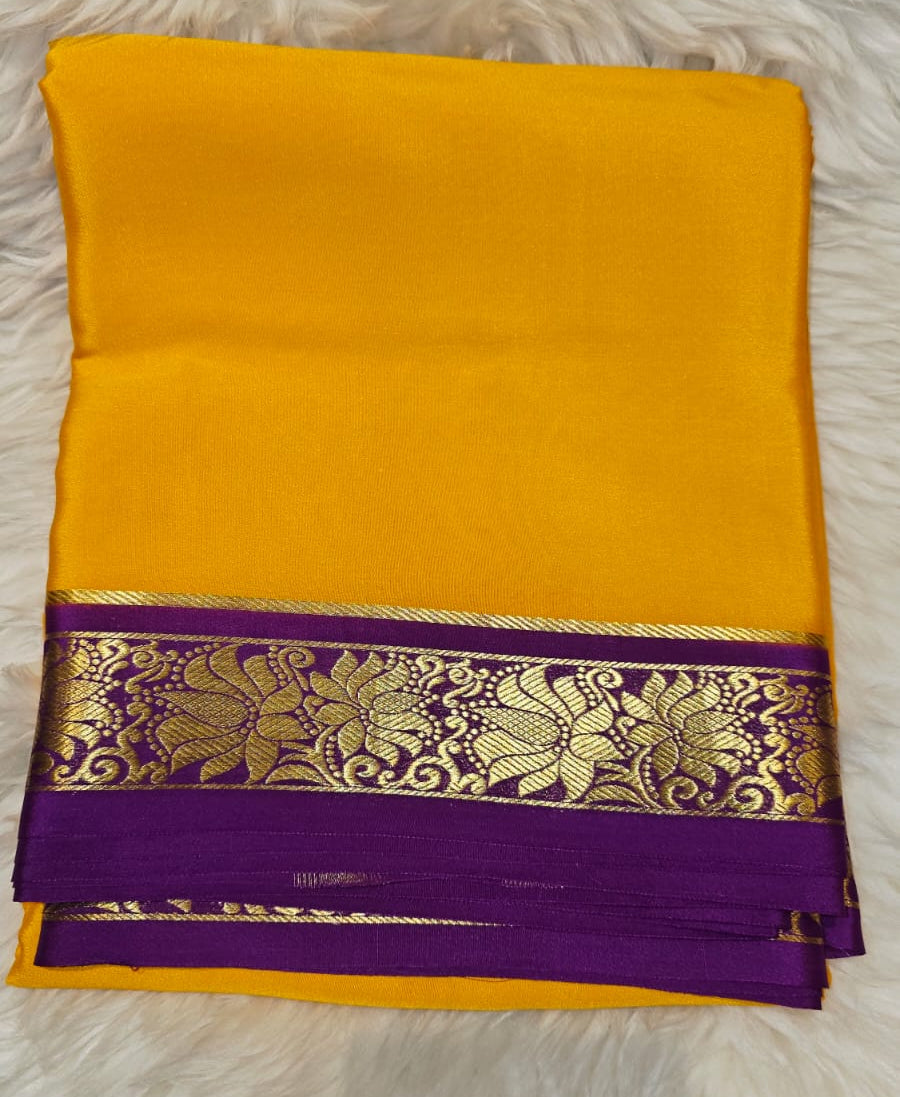 Pure Mysore Crepe Silk Saree Plain lotus Boarder