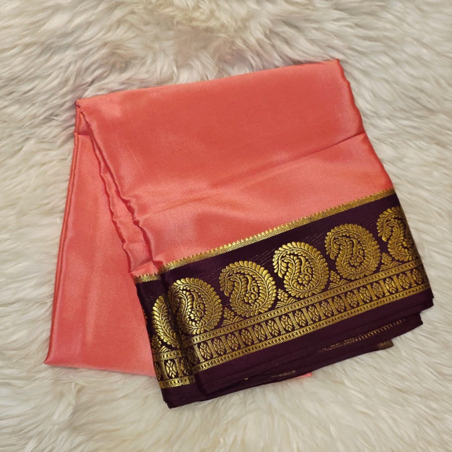 Pure Mysore Crepe Silk Saree Plain Mango Boarder