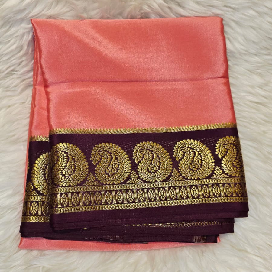 Pure Mysore Crepe Silk Saree Plain Mango Boarder