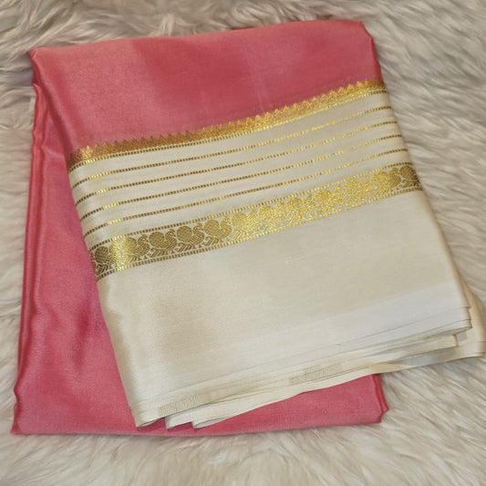 Pure Mysore Crepe silk Saree Peacock Line Boarder