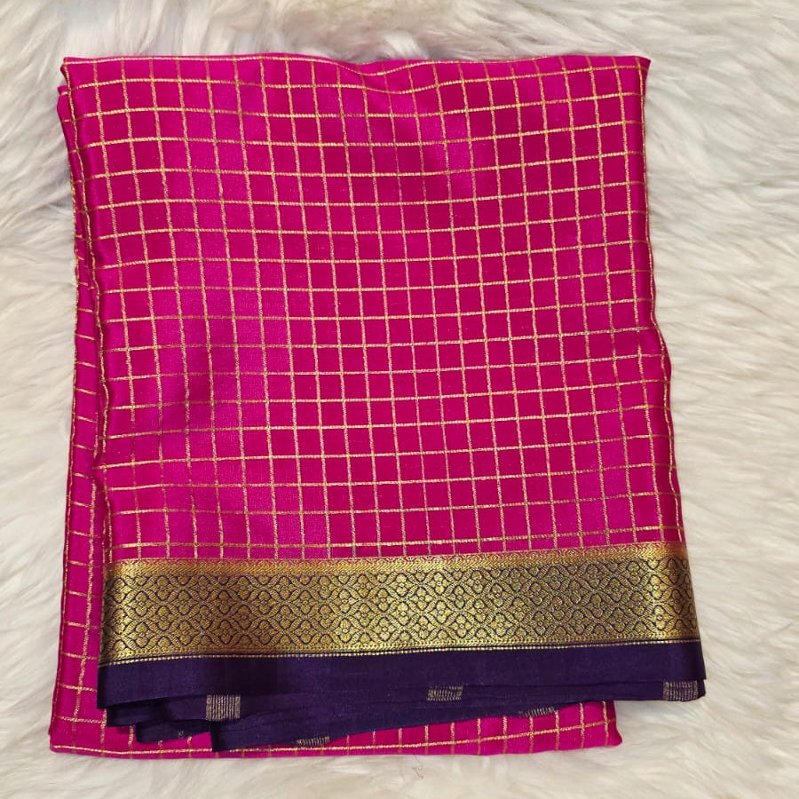 Pure Mysore Crepe Silk Saree Pick & Pick checks