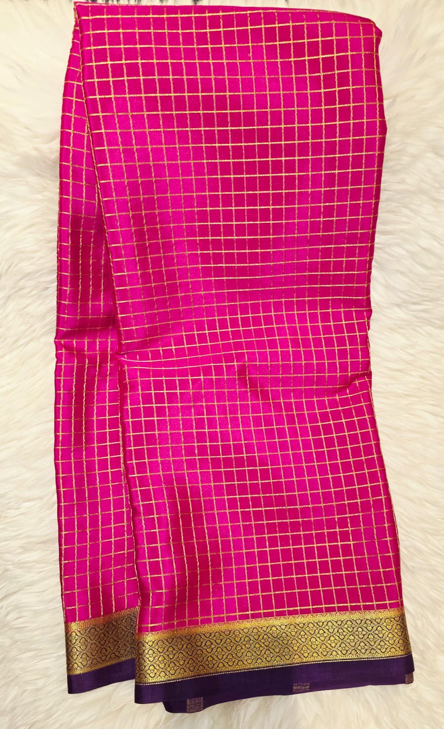 Pure Mysore Crepe Silk Saree Pick & Pick checks