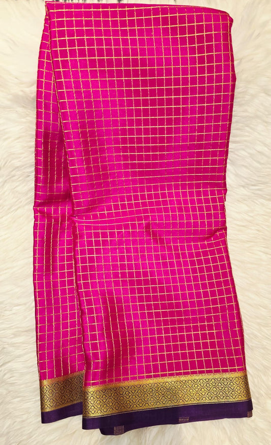Pure Mysore Crepe Silk Saree Pick & Pick checks
