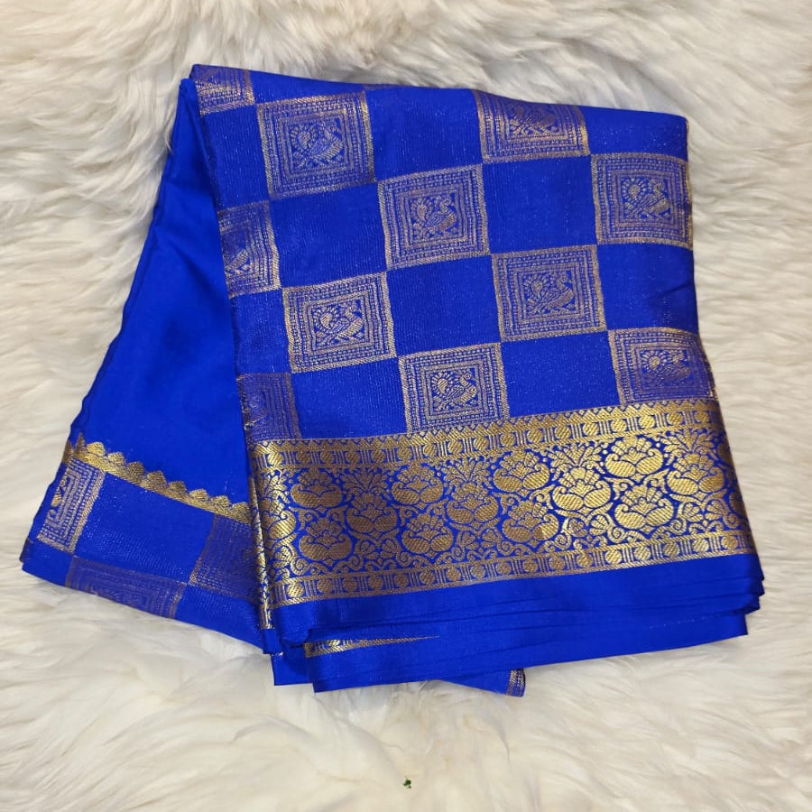 Pure Crepe Mysore Silk Saree Half Box checks