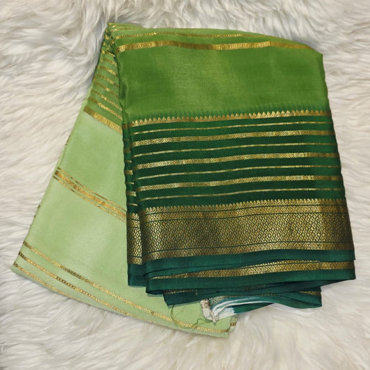 Pure Crepe Mysore Silk Saree – Light & Dark Green Shaded