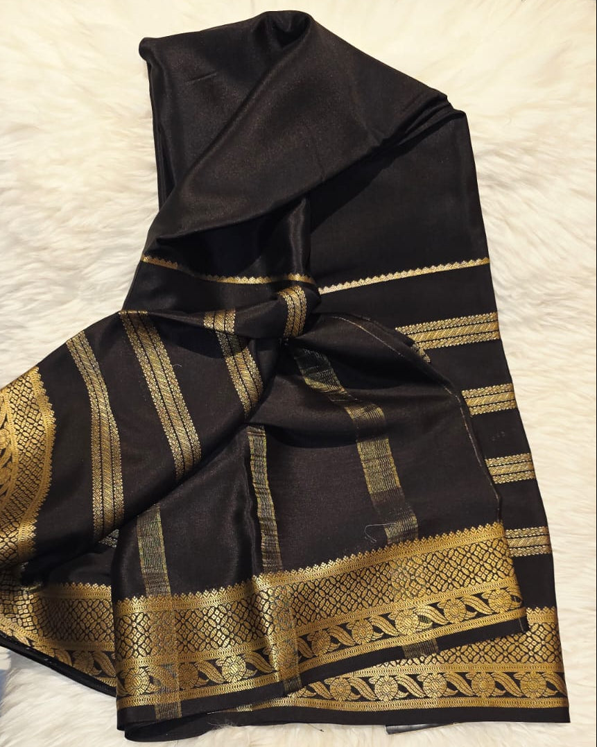 Pure Crepe Mysore Silk Saree Self Black