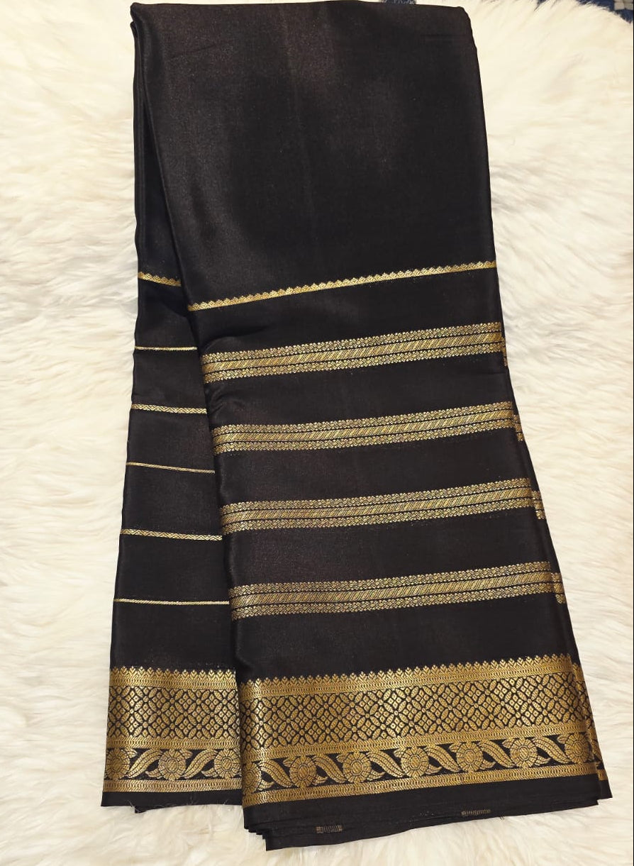 Pure Crepe Mysore Silk Saree Self Black