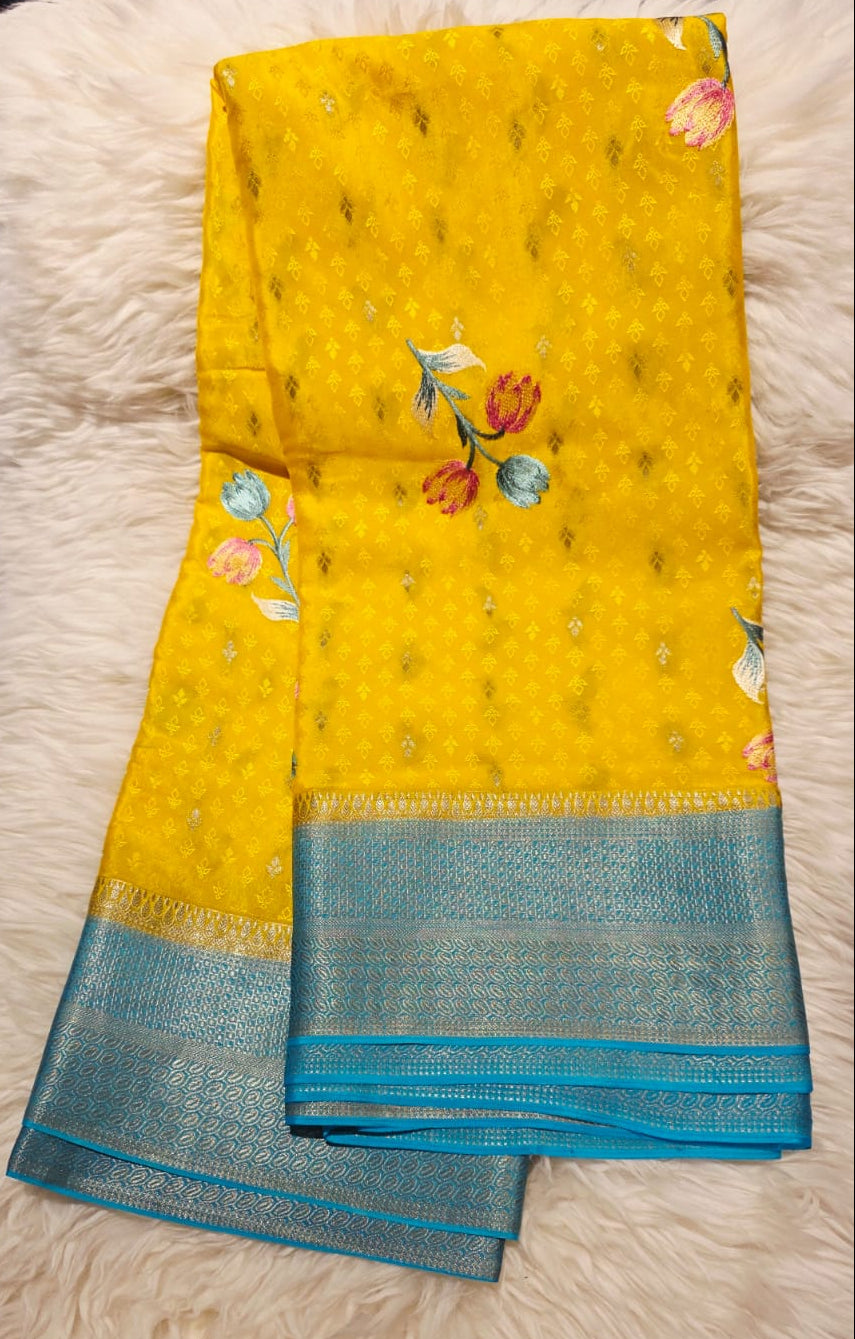PURE CREPE MYSORE SILK SAREE WITH EMBROIDERY