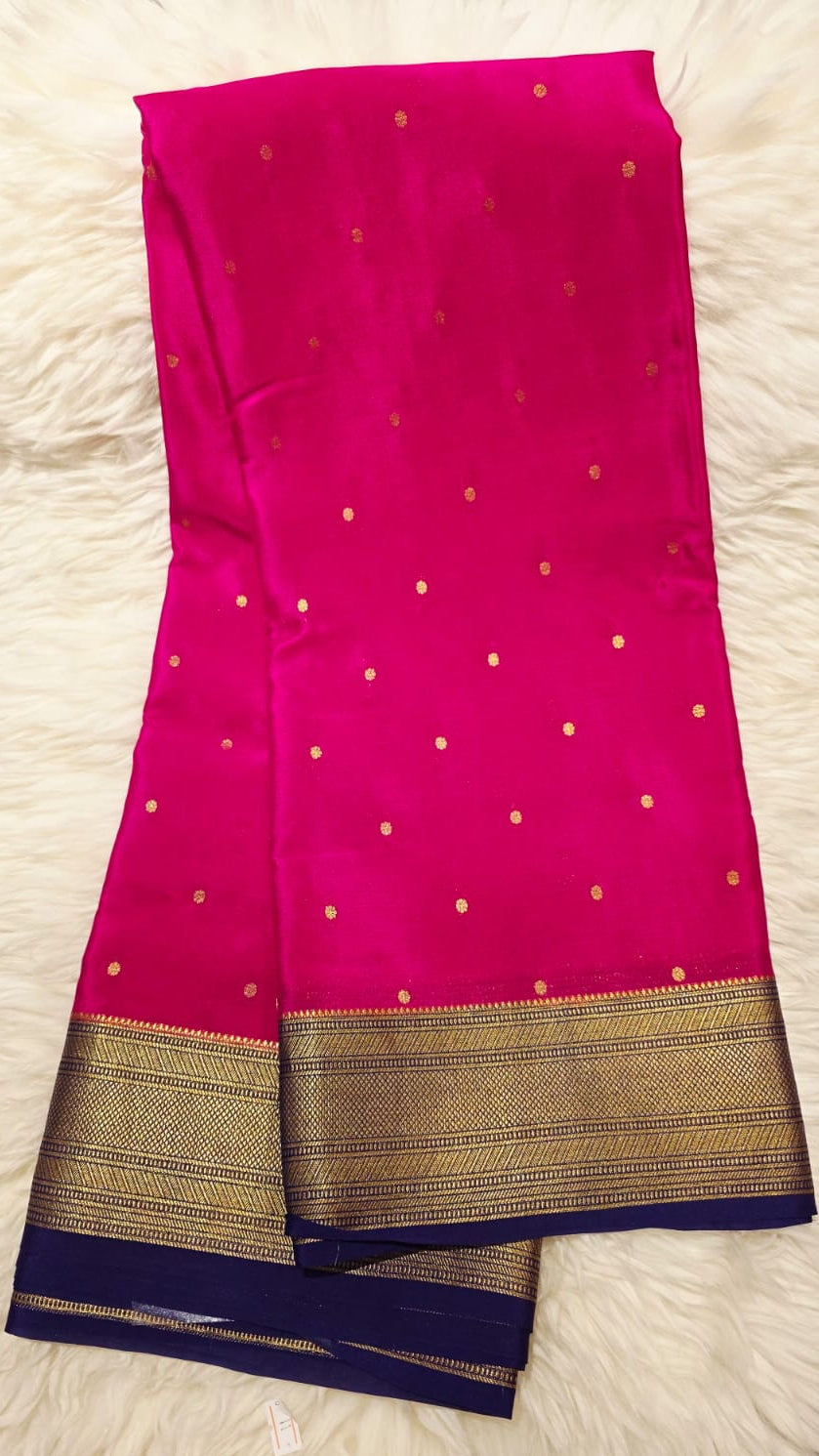 PURE CREPE MYSORE SILK SAREE PINK BODY BUTTA