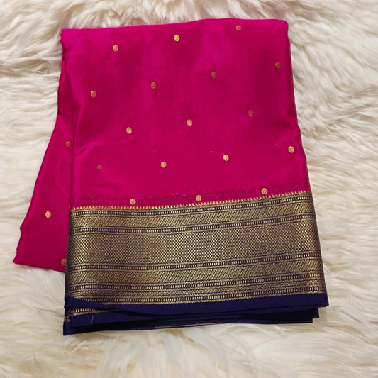 PURE CREPE MYSORE SILK SAREE PINK BODY BUTTA