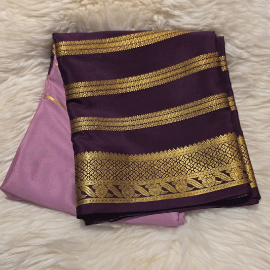 Pure Crepe Mysore Silk Saree gold zari stripes
