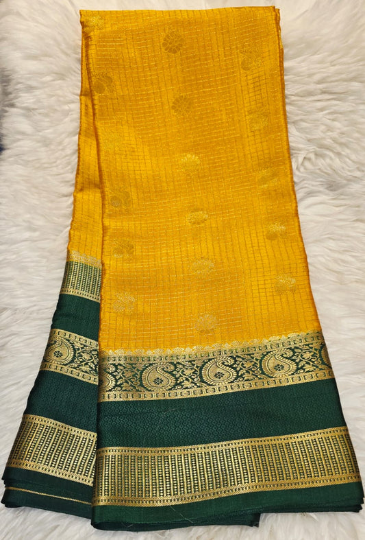Pure Crepe Mysore Silk Saree - Checks Butta