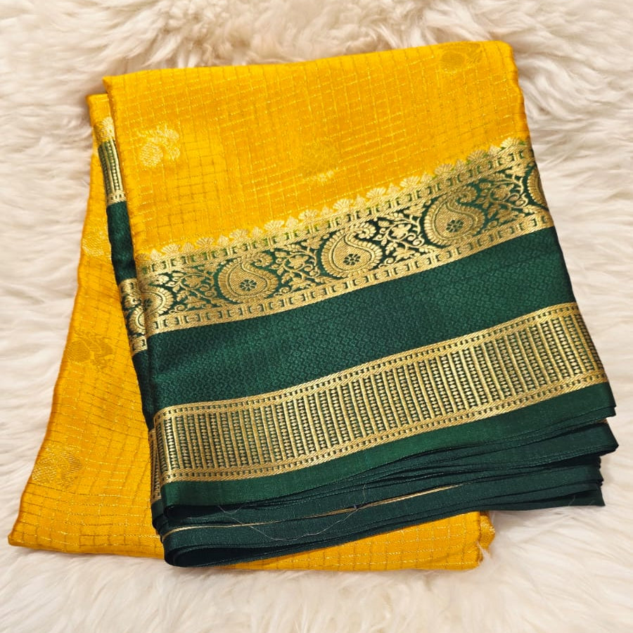 Pure Crepe Mysore Silk Saree - Checks Butta