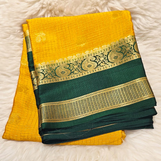 Pure Crepe Mysore Silk Saree - Checks Butta