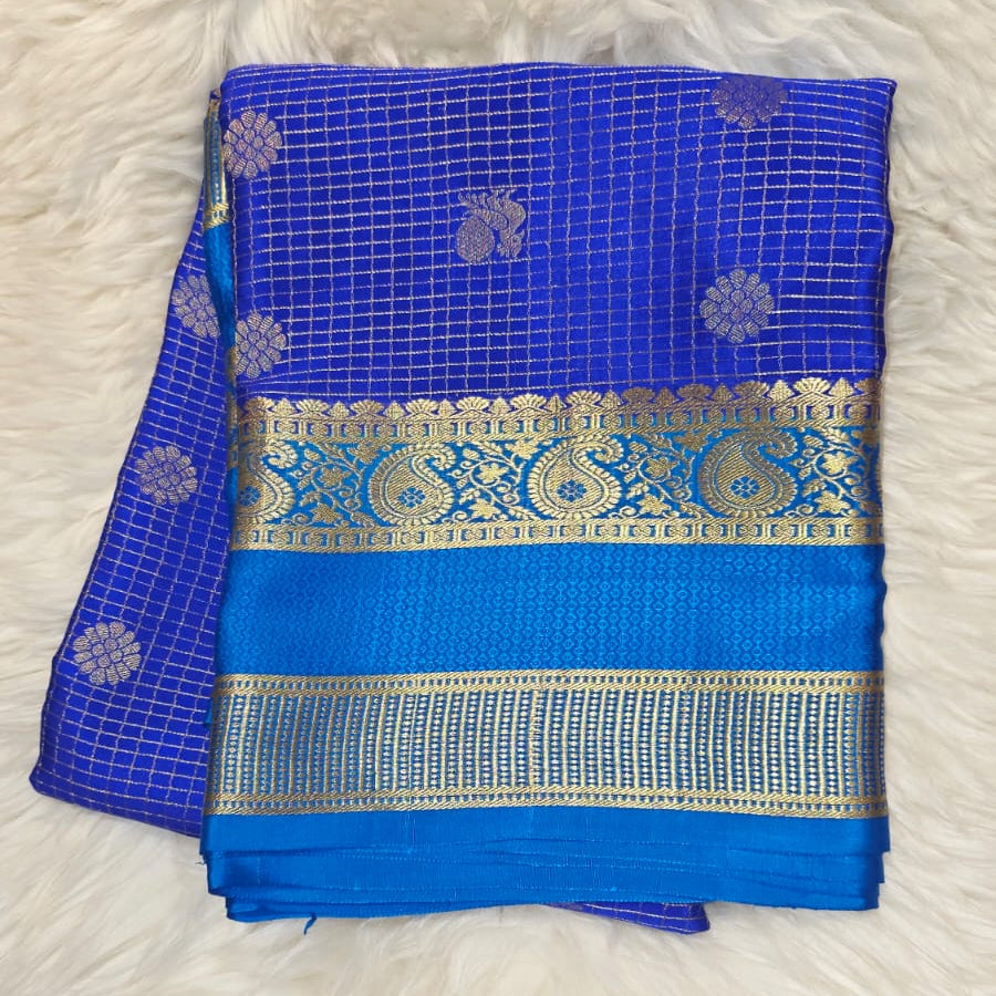 Pure Crepe Mysore Silk Saree - Checks Butta