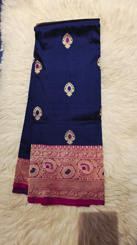 Pure Banarasi Silk Saree - Blue & Pink