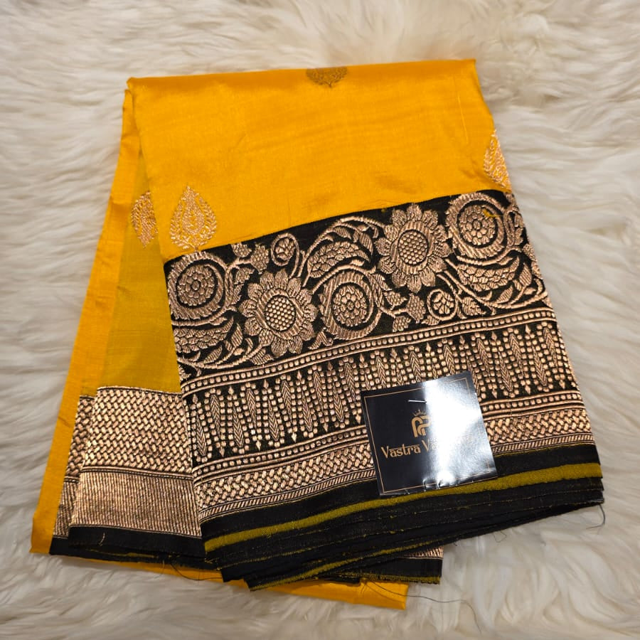 Pure Banaraso Silk Saree - Yellow & Black