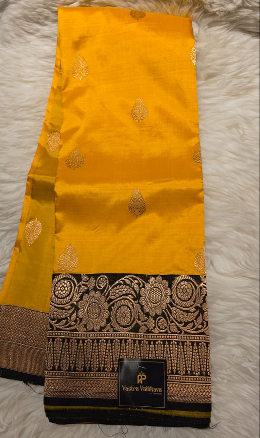Pure Banaraso Silk Saree - Yellow & Black
