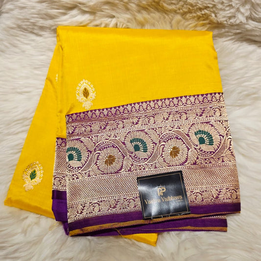 Pure Banarasi Silk Saree - Yellow & purple