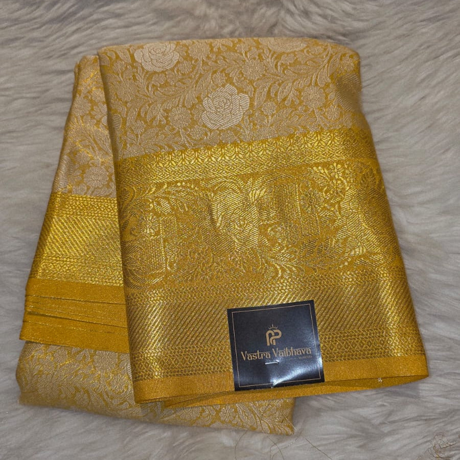 SEMI KANCHI TISSU SILK SAREE -  GOLDEN YELLOW