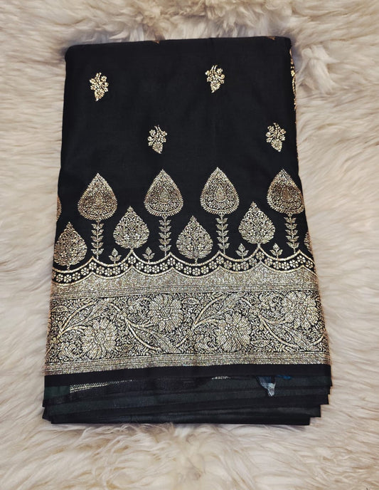 MASHROO SILK SAREE - BOTTLE GREEN