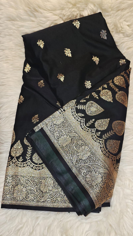 MASHROO SILK SAREE - BOTTLE GREEN