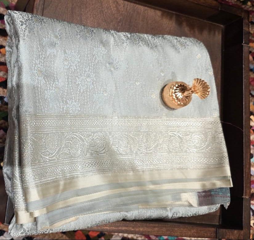 Grey Mashroo Silk Saree