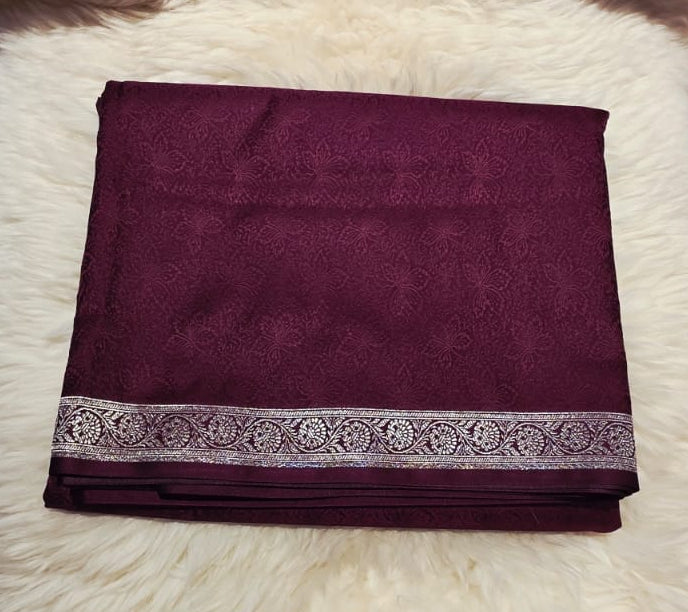 Premium Mashroo Saree - Deep Maroon