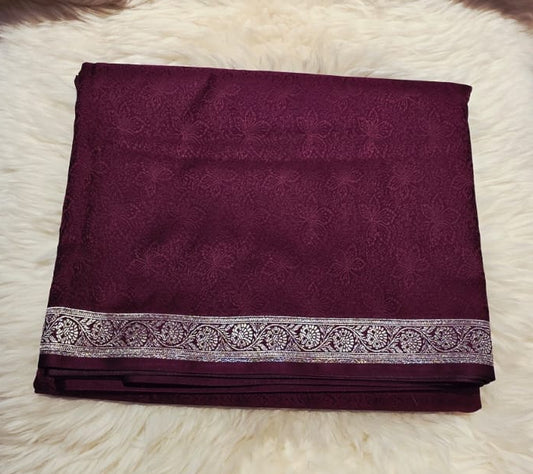 Premium Mashroo Saree - Deep Maroon