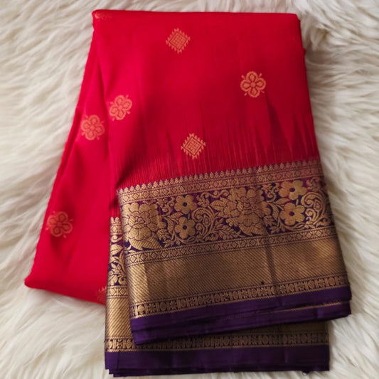 Pure Kanchipuram Silk Saree – Classic Red with Royal Purple Border