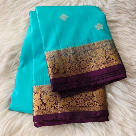 Pure Kanchipuram Silk Saree – Aqua Blue with Royal Purple Border