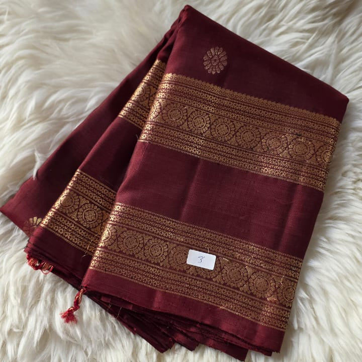 Pure Kanchipuram Silk Saree – Dark Brown & Antique Gold Zari