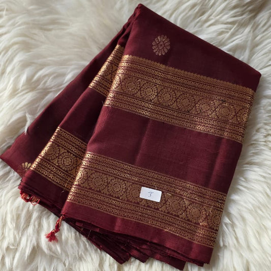 Pure Kanchipuram Silk Saree – Dark Brown & Antique Gold Zari