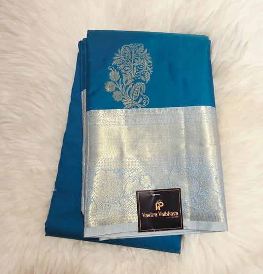 Semi Kanchipuram Silk Saree Premium Quality - teal Blue