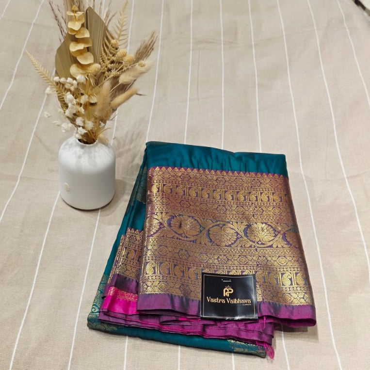Semi Kanchipuram Silk Saree – Rich Contrast Weaving