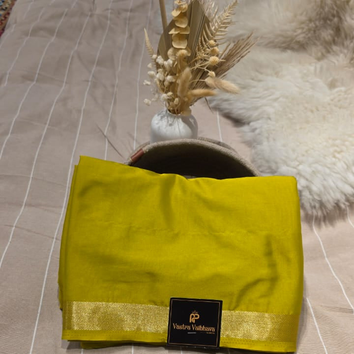 Semi Crepe Silk Saree – Mustard Yellow with Gold Zari Borders