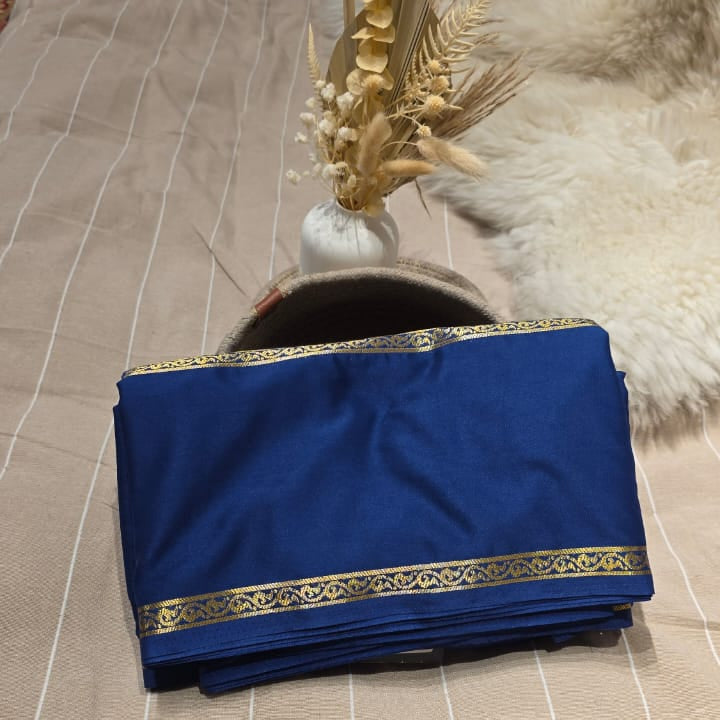 Semi Crepe Silk Saree – Royal Blue with Gold Zari