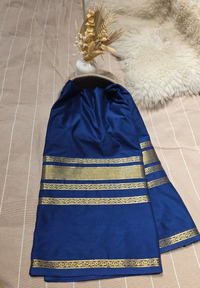 Semi Crepe Silk Saree – Royal Blue with Gold Zari