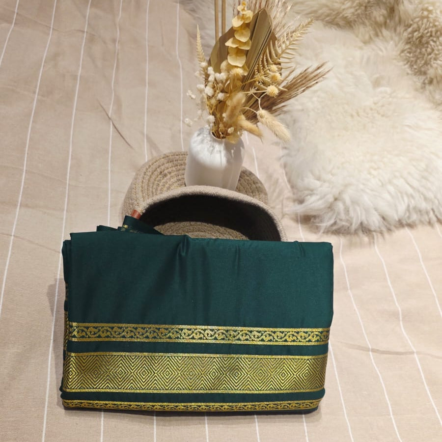 Semi Crepe Silk Saree – Bottle Green with Elegant Zari Stripes