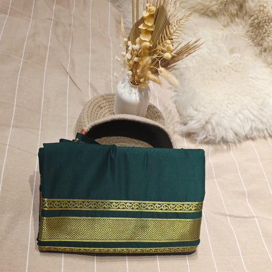 Semi Crepe Silk Saree – Bottle Green with Elegant Zari Stripes