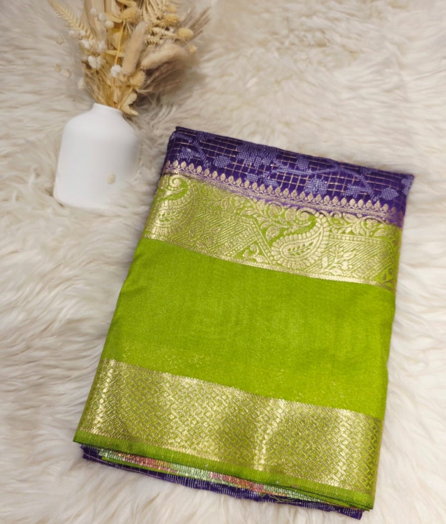 Semi Crepe Silk Saree – Purple & Parrot Green