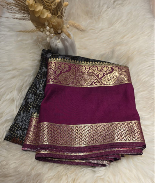 Semi Crepe Silk Saree – Black & Wine