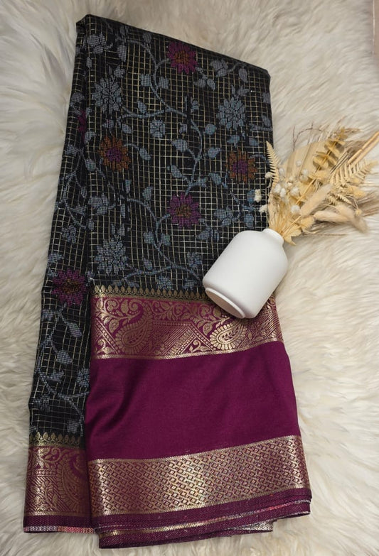 Semi Crepe Silk Saree – Black & Wine