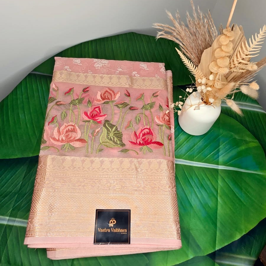 Premium Embroidery Chikankari Embroidery Saree – Rosy Pink