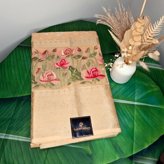 Premium Embroidery Chikankari Work Saree - GOLDEN ELEGANCE